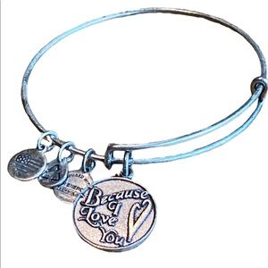 Alex and Ani Charm Bangle Because I Love You Silver Toned